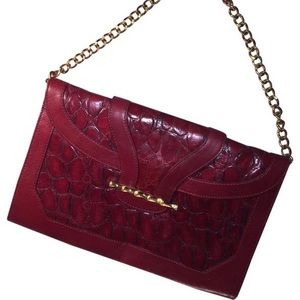 Red Crocodile Embossed Leather Oversized Clutch
